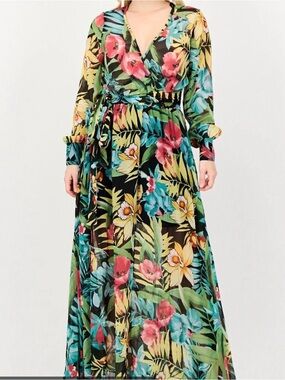 Spy Zone Exchange Floral Wrap Maxi Dress - Black Multi